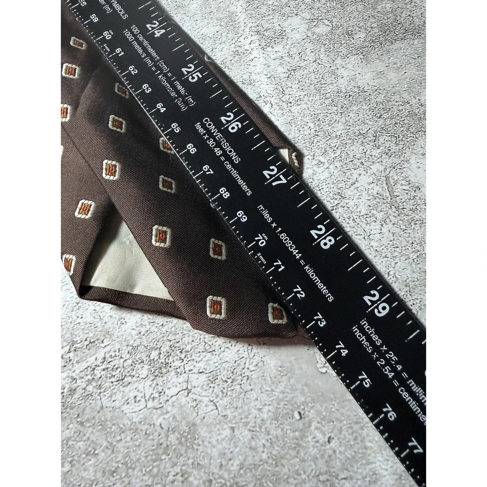 Christian Dior Polyester Satin Tie Mens One Size Brown Geometric Embroidered VTG